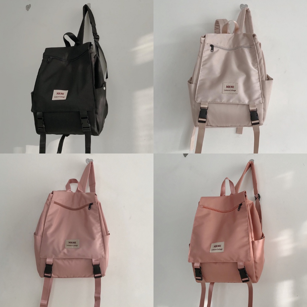 Balo Nữ Ulzzang Basic Balo Đi Học Cặp Chống Nước Có Ngăn Đựng Latop Phong Cách Hàn Quốc LEI 3 Màu Hồng Đen Be 6122