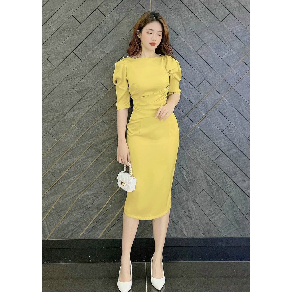 Đầm body tay phồng đính cườm thời trang