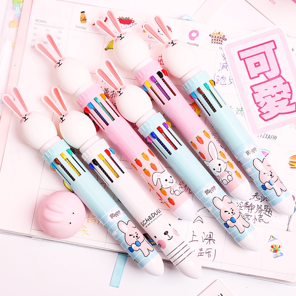 Bút Bi 10 Màu Ngòi 0.5mm Tạo Hình Thỏ Dễ Thương