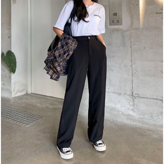 Quần vải suông ống rộng - Quần ống sớ nữ khuy cạp cao LE14 | BigBuy360 - bigbuy360.vn