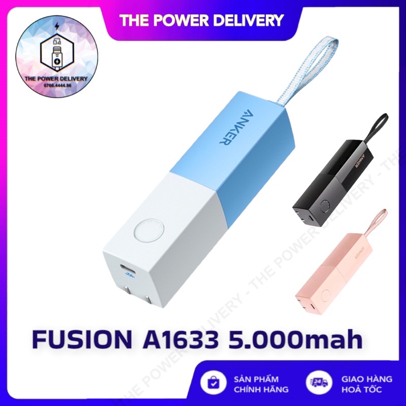 Củ Sạc Kiêm Pin Dự Phòng Thỏi Son Anker A1633 5000mAh, 1 Cổng Type C Sạc Nhanh 20W - BẢO HÀNH 12 THÁNG
