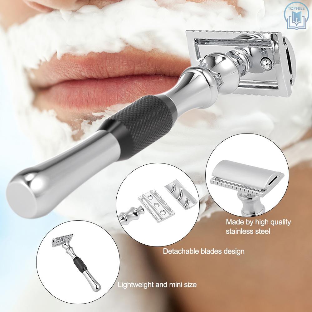 [Hàng mới về] Dao cạo râu truyền thống thiết kế hai lưỡi an toàn bằng thép không gỉ tay cầm dài tiện dụng | BigBuy360 - bigbuy360.vn