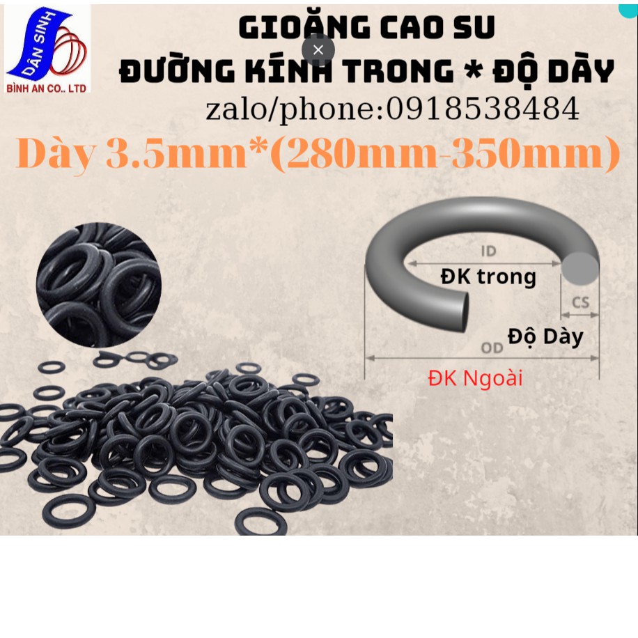 Dày 3.5mm * (275mm đến 350mm Đường kính trong) Gioăng cao su NBR70