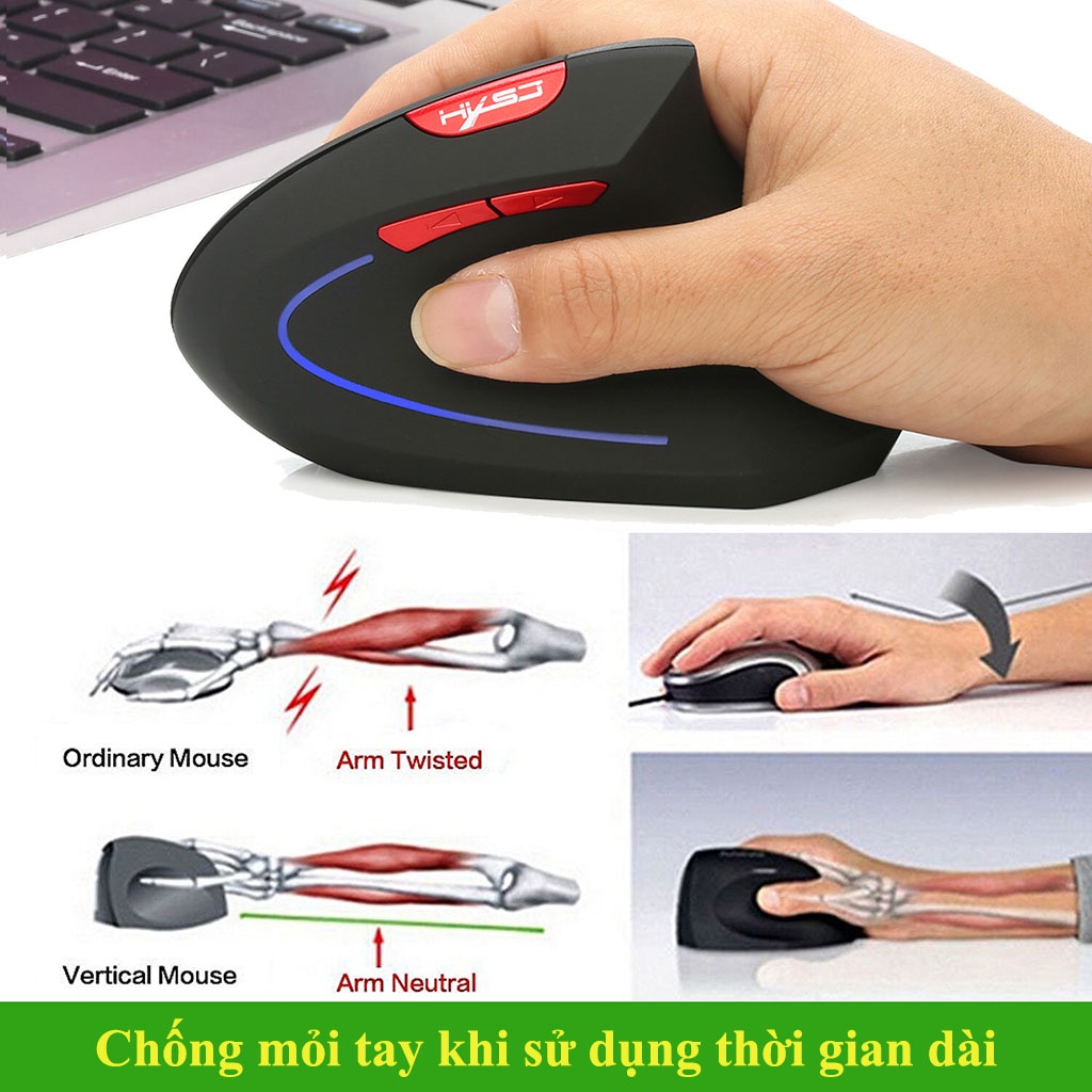 Chuột không dây kiểu đứng HXSJ T22 Sạc pin wireless USB 2.4GHz chống mỏi tay chuyên dùng cho pc laptop macbook ipad tivi