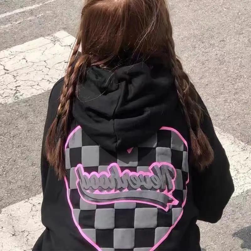 Áo hoodie tay dài dáng rộng in hình trái tim thời trang thu đông mới 2021 cho nữ