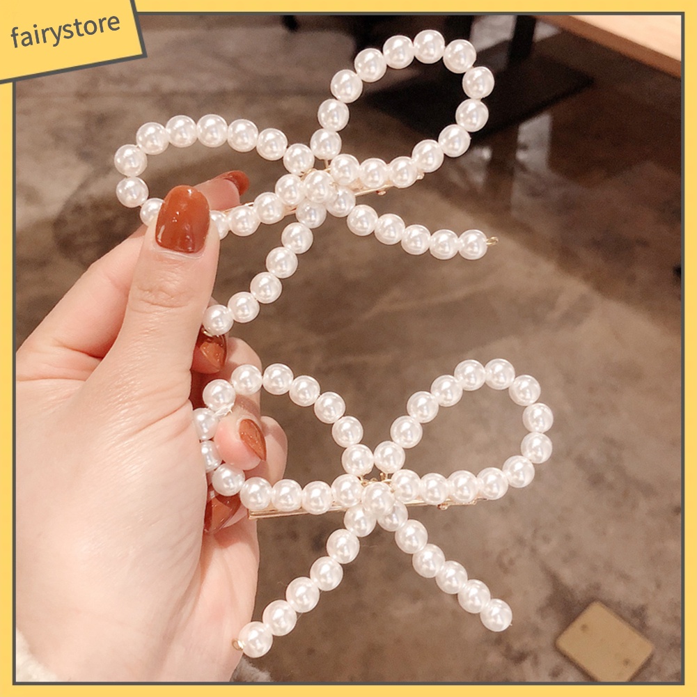 Kẹp tóc hình nơ đính ngọc trai giả thanh lịch dành cho nữ