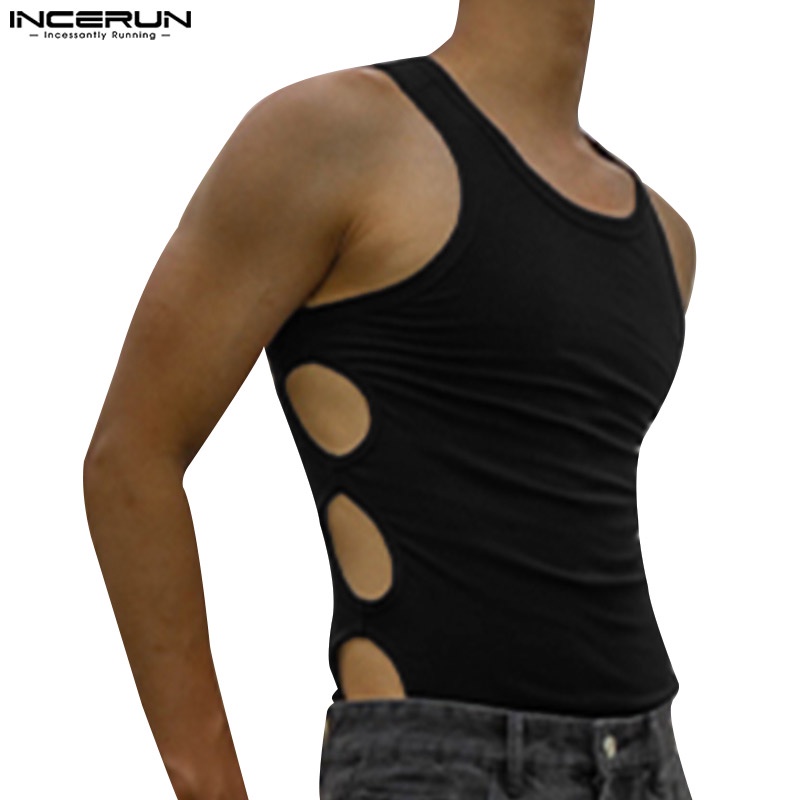 Áo ba lỗ INCERUN thiết kế không tay cắt xẻ bên sườn thời trang dành cho nam