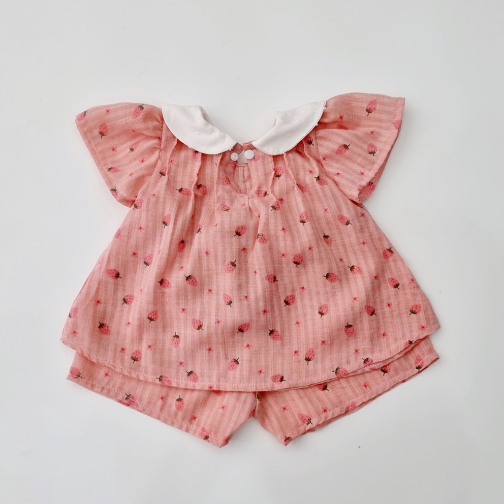 Set áo quần bé gái hồng dâu tây