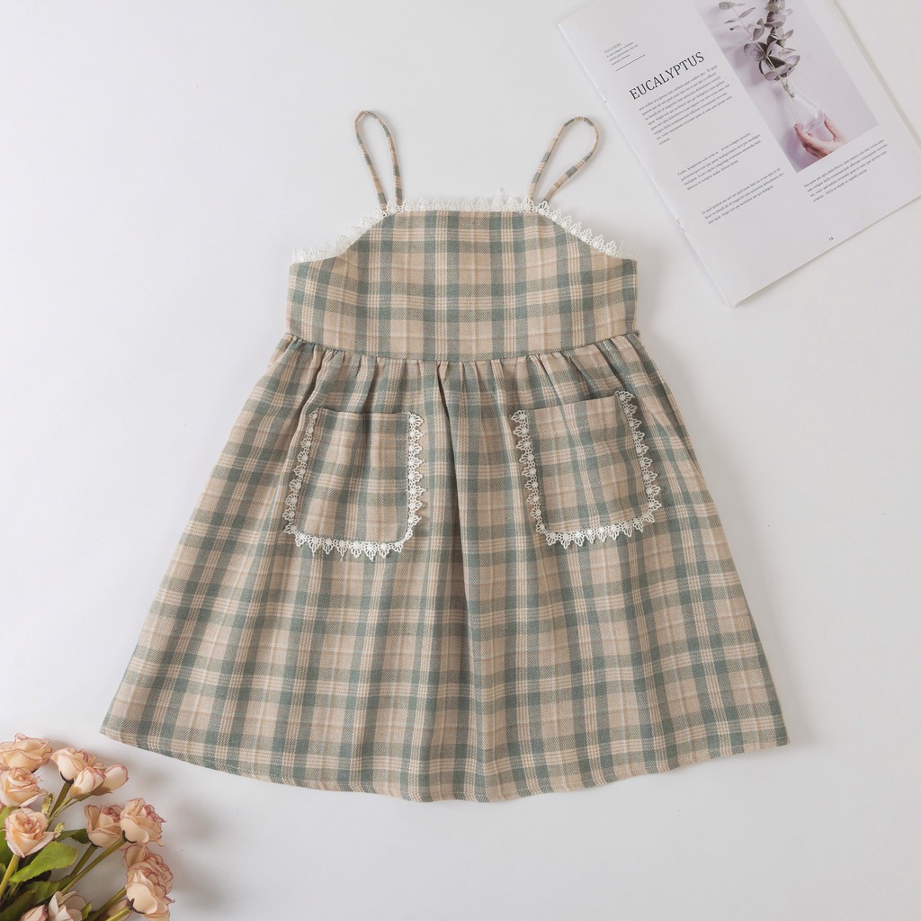 🍧🍧🍧 Váy đầm yếm caro xanh vintage cho bé gái cực xinh 🥰