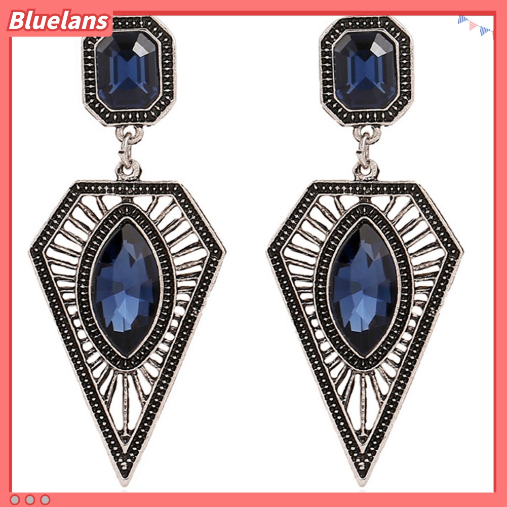 Khuyên tai mặt hình tam giác đính đá sapphire giả thời trang cổ điển sang trọng cho nữ