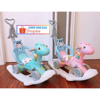Ngựa Bập Bênh 3in1 có tay đẩy sau cho bé