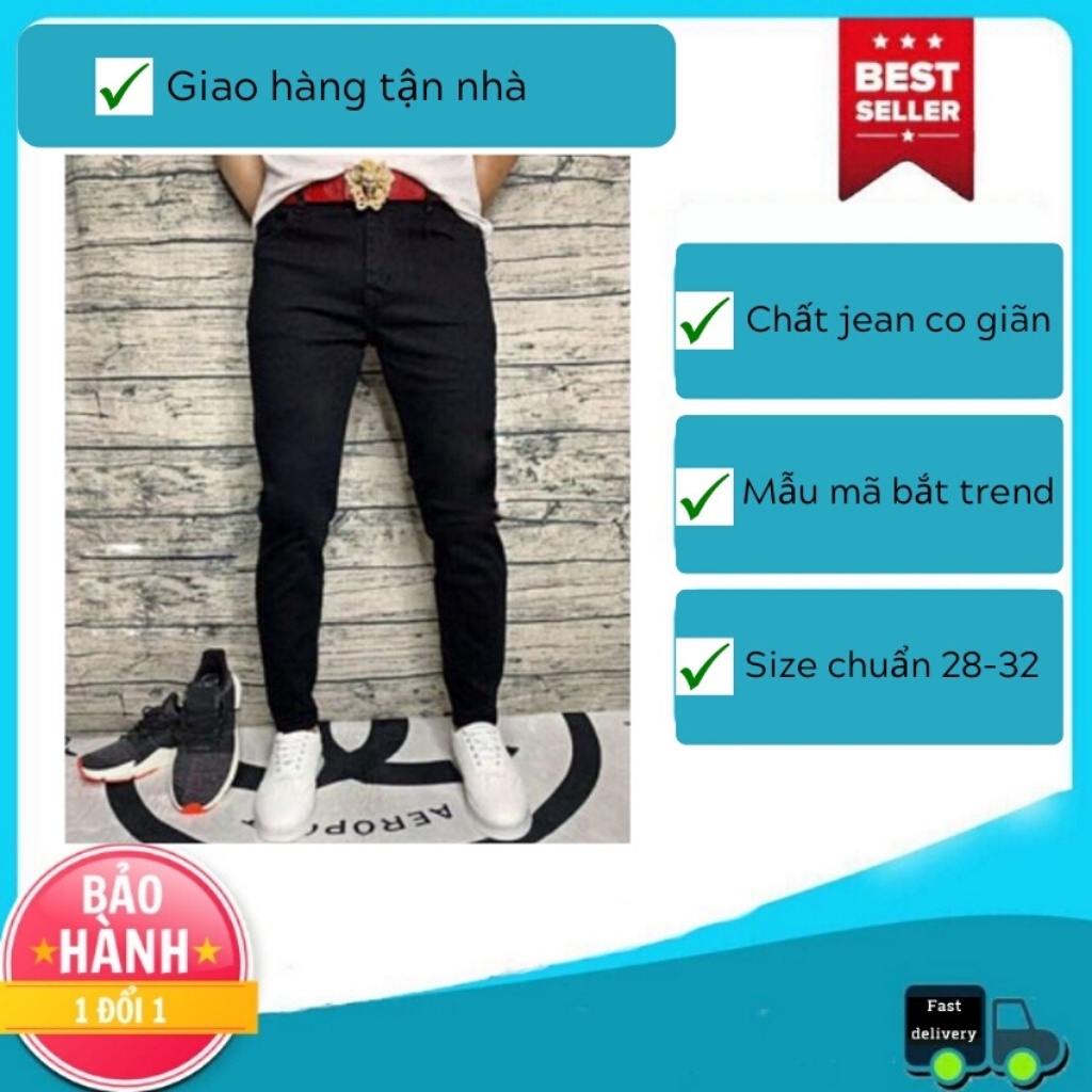 Quần jean nam màu đen trơn không rách chất liệu bò cao cấp co dãn 4 chiều đẹp from dáng rin skinny A20 shop TENJI6