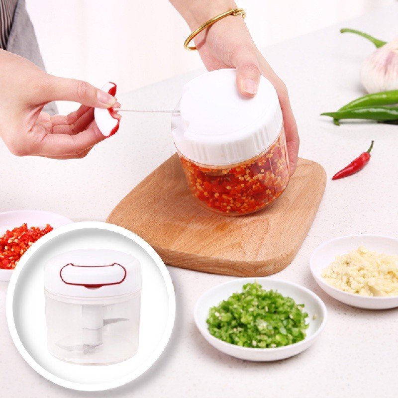 Dụng cụ xay tỏi ớt thịt cá gia vị bằng dây kéo