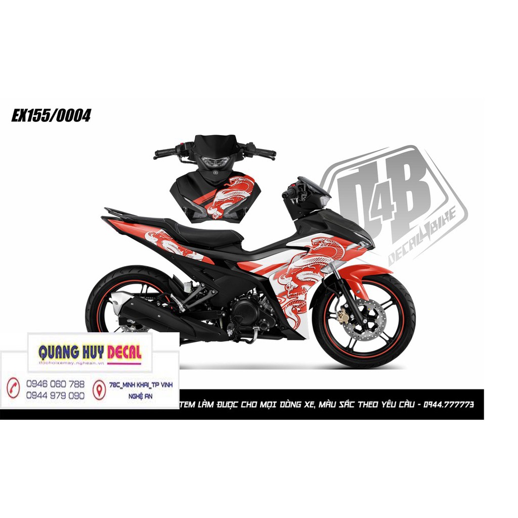 Tem trùm exciter 155 trắng đỏ, tem exciter155, team trùm ex 155, tem xe ex155 trắng đỏ