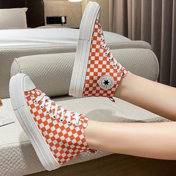 Giày thể thao Ulzzang kẻ cao cổ cam nữ Giầy sneaker Caro đen cam bản cao cấp mới nhất Hot Hit 2022