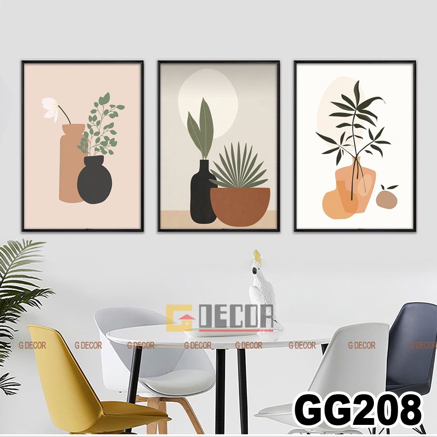 Tranh treo tường canvas khung gỗ 3 bức phong cách hiện đại Bắc Âu 155, trang trí phòng khách, phòng ngủ, decor spa