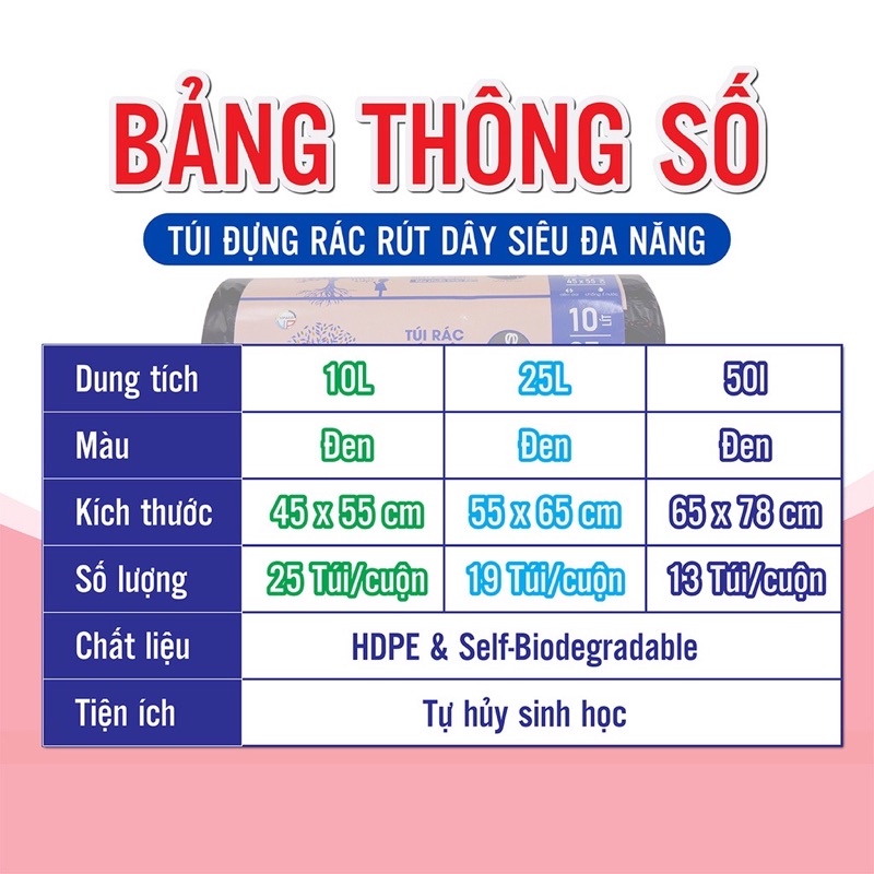 TÚI RÁC RÚT DÂY TỰ HUỶ SINH HỌC 10-25-50L