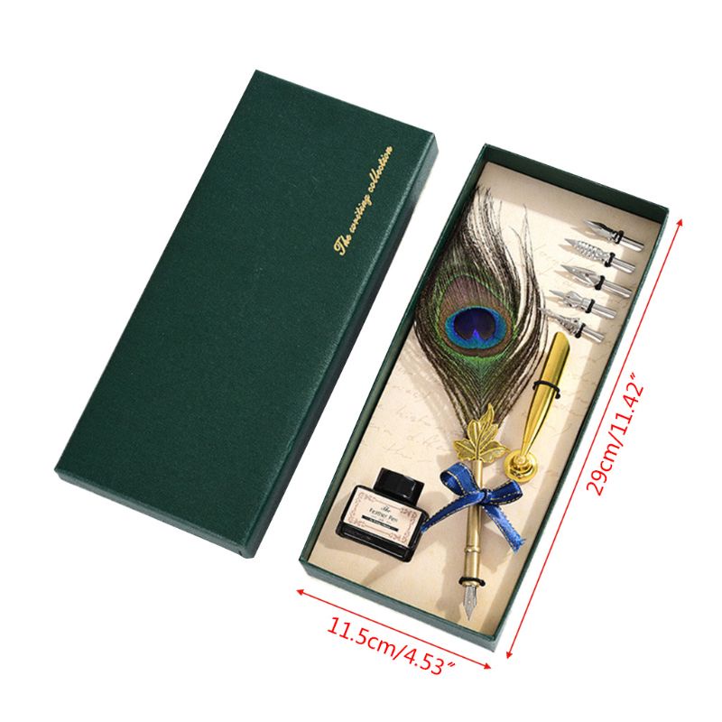 Seng Bút Mực Viết Thư Pháp Hình Lông Công Cổ Điển