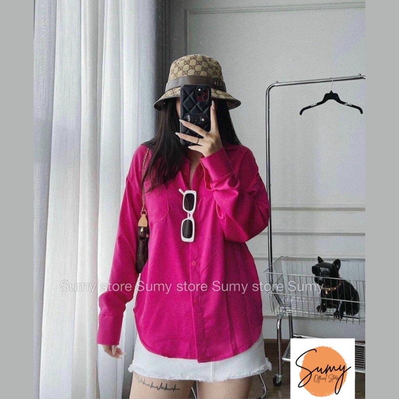 Áo sơ mi nữ cổ nơ chất đũi mát màu Hồng SEN cao cấp mềm mịn form rộng siêu mát thời trang thiết kế nữ SUMY STORE | BigBuy360 - bigbuy360.vn