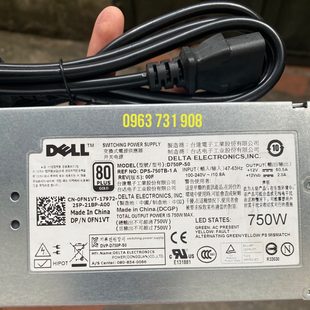 Nguồn Server DELL 750W 80 Plus GOLD 12v- Công suất thực hiệu năng cao chạy 24/24