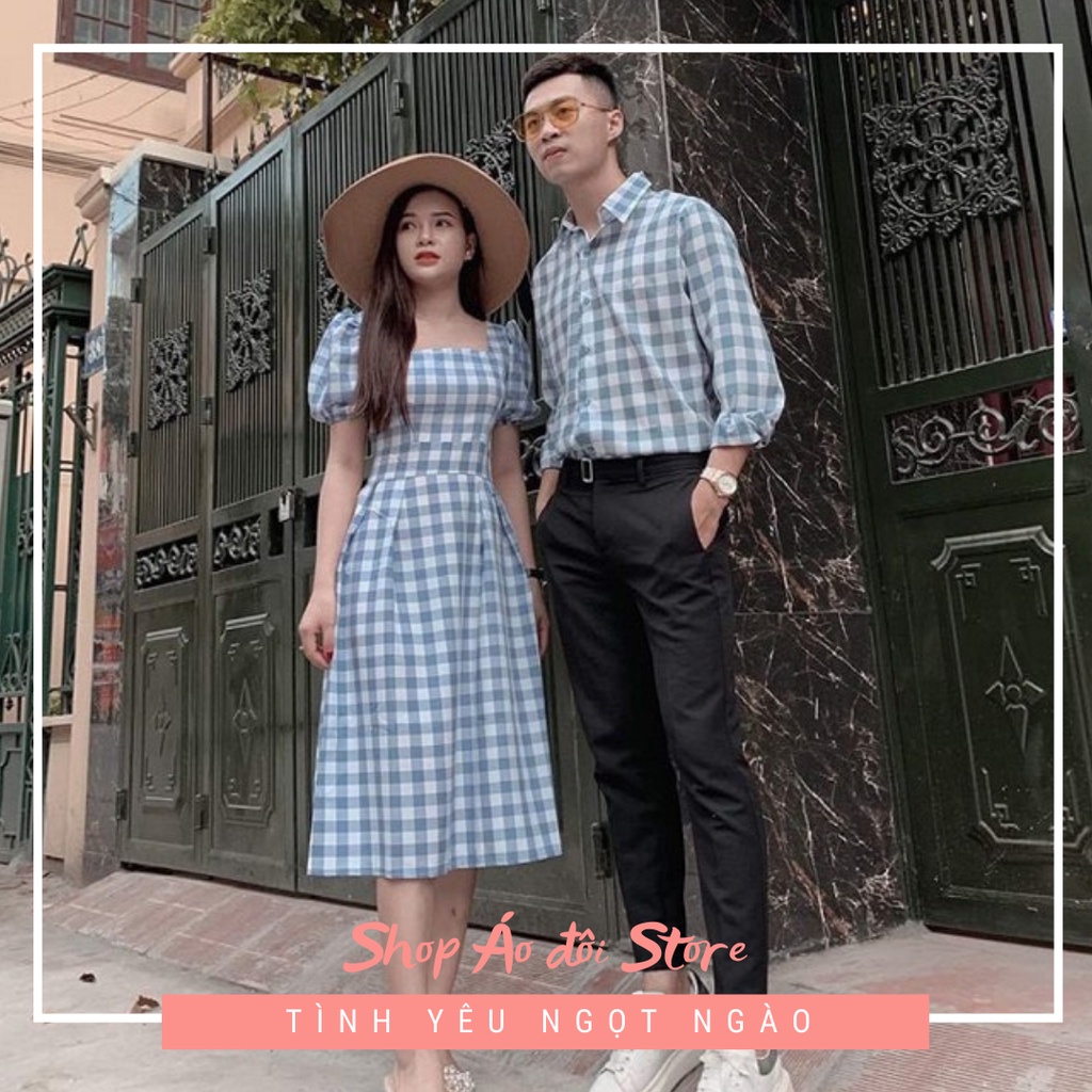 Bộ áo váy sơ mi cặp cao cấp, đồ đôi nam nữ dễ thương, chất đẹp để chụp hình cưới, đi du lịch