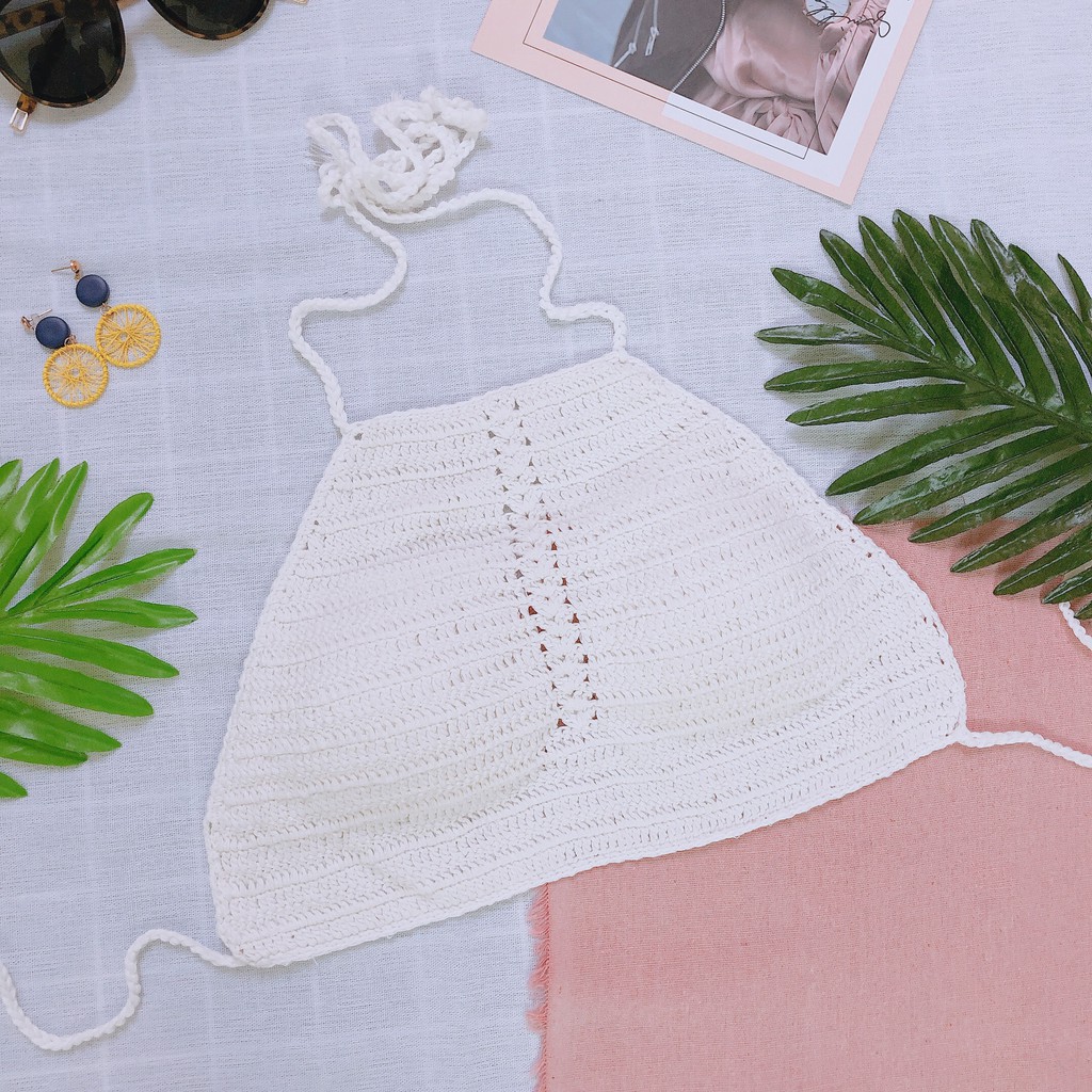 Bikini áo yếm len móc trắng mặc đi biển đi bơi mới ( có video) | BigBuy360 - bigbuy360.vn