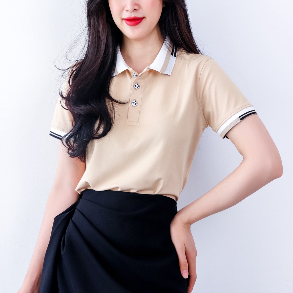 Áo thun polo nữ có cổ công sở AMYRA, mắt chim phông rộng tay ngắn thun trơn cao cấp mặc đi làm, đi chơi basic AT031