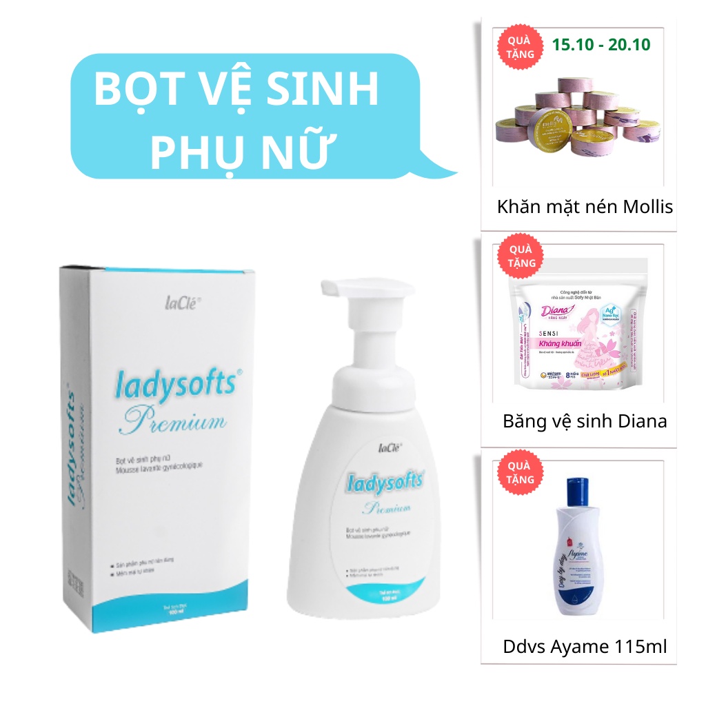 Bọt rửa phụ khoa Laclé Ladysofts Premium 100ml/Chai - 250ml/Chai với công thức Yvery tạo bọt tức thì