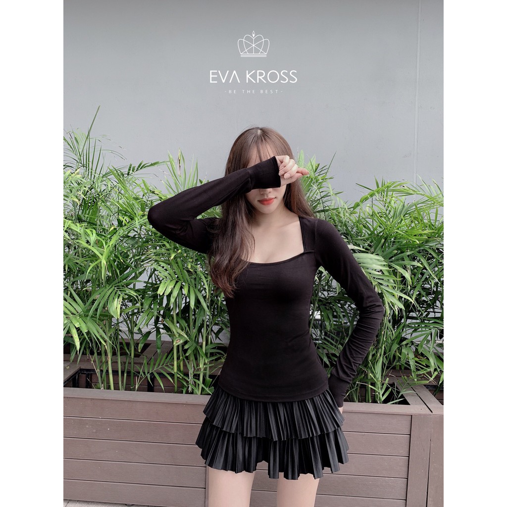 Áo cotton dài tay cổ vuông EKS115 - EVA KROSS | BigBuy360 - bigbuy360.vn