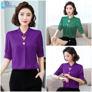 Áo Sơ Mi Áo Kiểu Nữ Tay Ngắn Cao Cấp Màu Tím