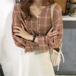 Sơ Mi Kẻ cổ tim