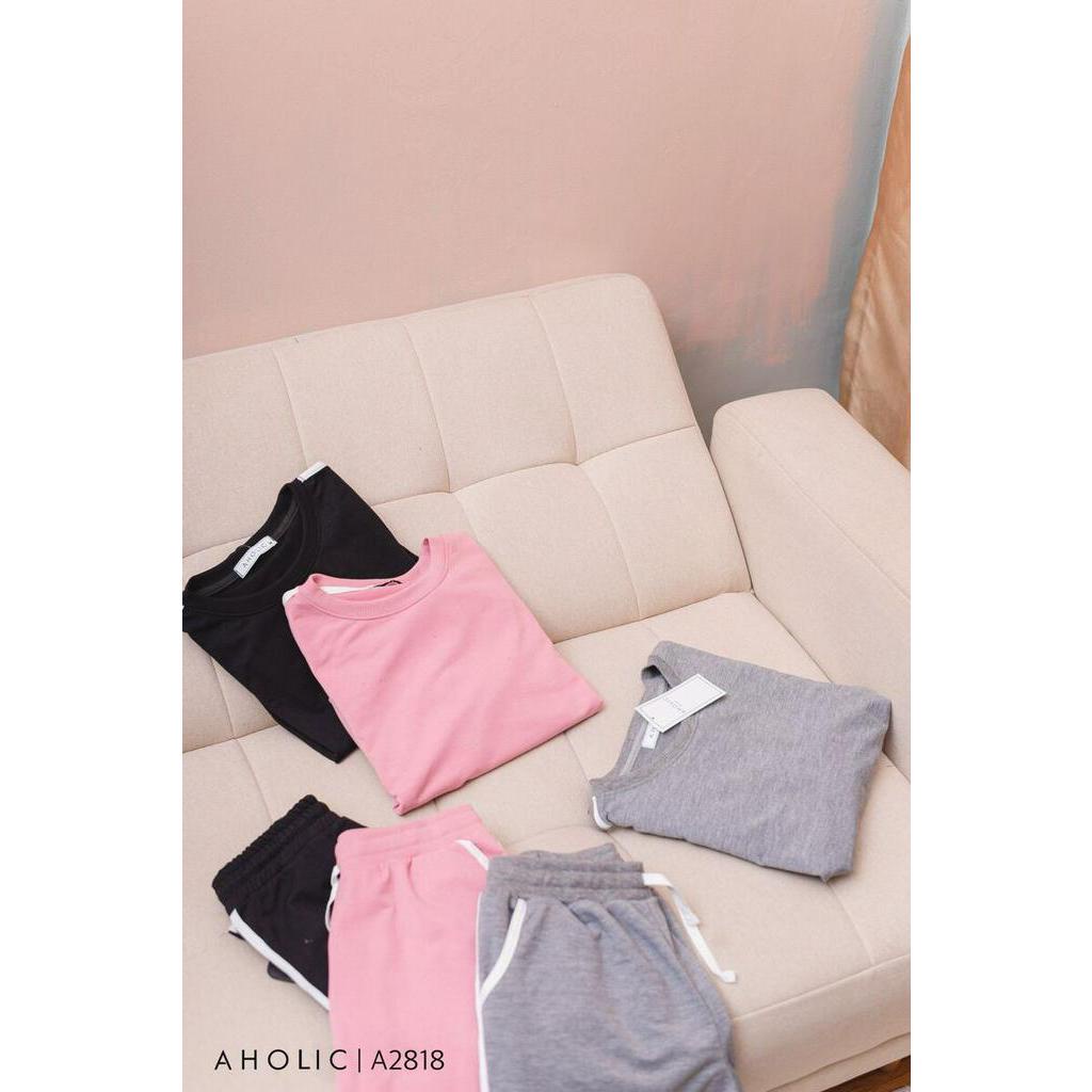 Set nỉ da cá 2 màu phối vạch basic Aholic A2818