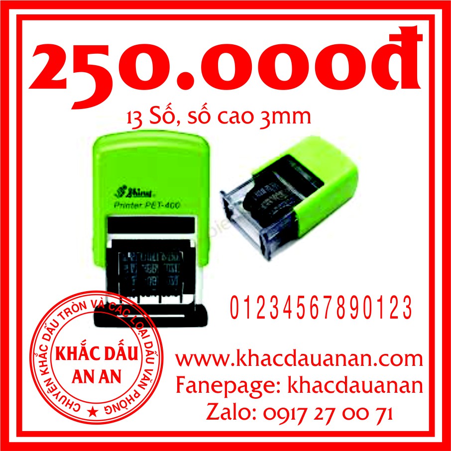 Dấu 13 số, số cao 3mm, có mực sẵn