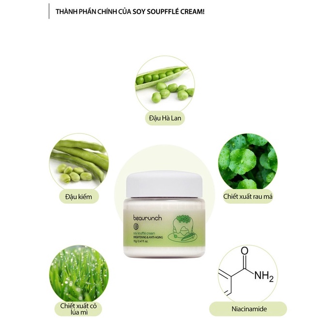 Kem dưỡng thuần chay ngăn ngừa lão hóa và làm trắng da Beaurunch Soy Soufflé Cream
