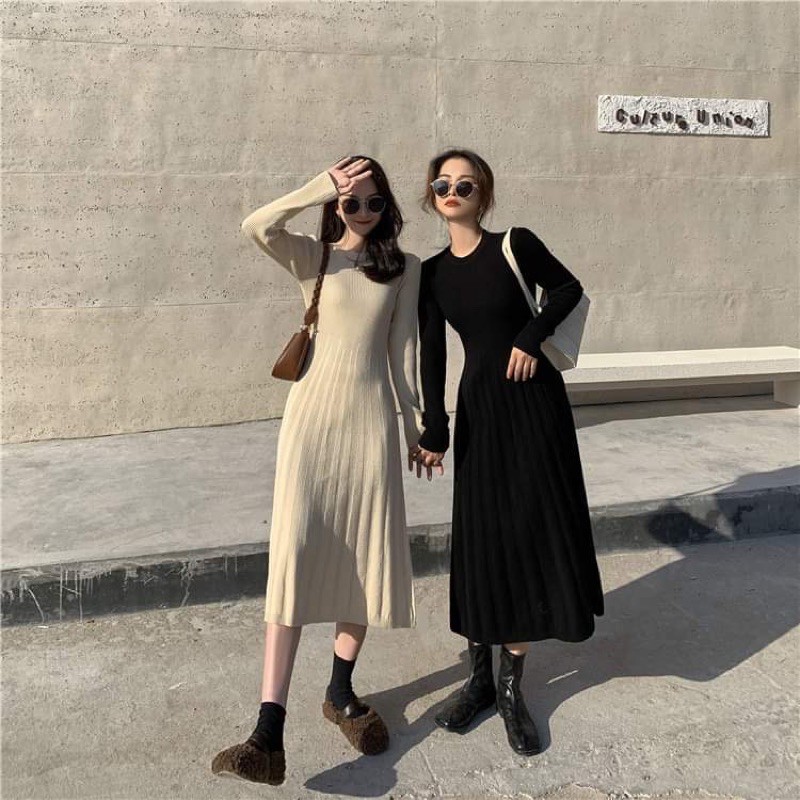 Đầm len ulzzang, đầm dài ulzzang