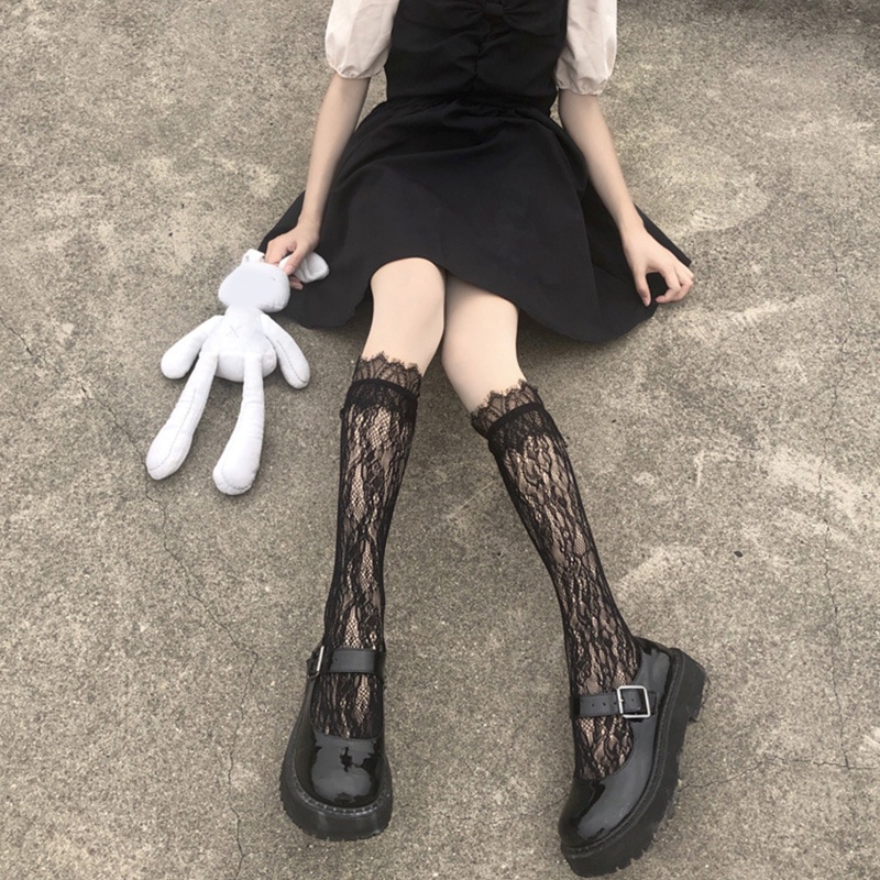 Xixi Vớ Cao Đến Đầu Gối Phối Ren Hoa Màu Trơn Phong Cách Harajuku Nhật Bản Đáng Yêu Cho Nữ