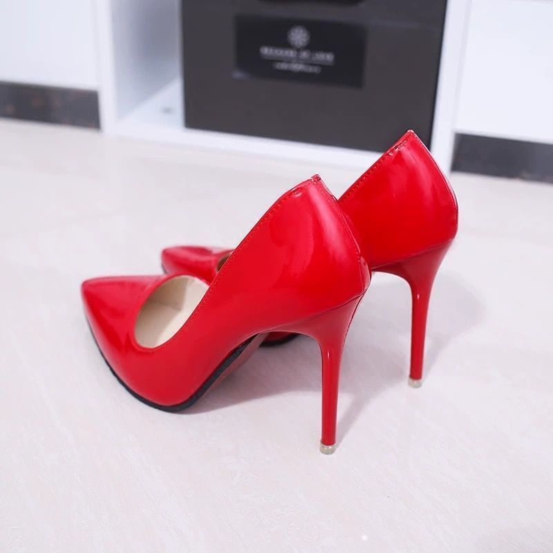 Giày Cao Gót Da Bóng Mũi Nhọn Miệng Nông Thời Trang Mùa Thu 2022 Cho Nữ