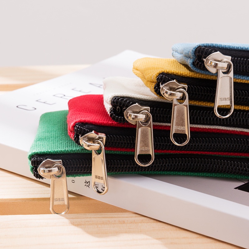 Túi Đựng Tiền Xu/Chìa Khóa Vải Canvas Cotton Trơn Có Khóa Kéo Cho Nam Và Nữ