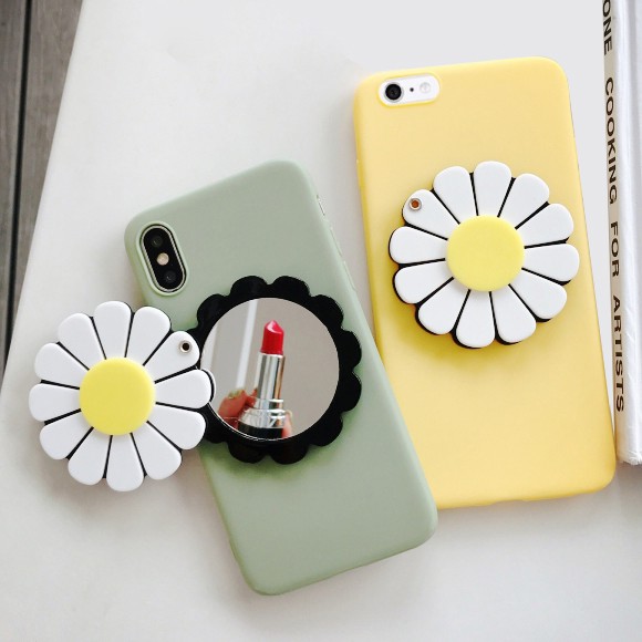 Ốp Điện Thoại TPU Dẻo Gắn Gương Hình Hoa Hướng Dương Cho Samsung Galaxy S21 S22 S23 Plus Note 8 9 10 20 Ultra Plus Lite A81