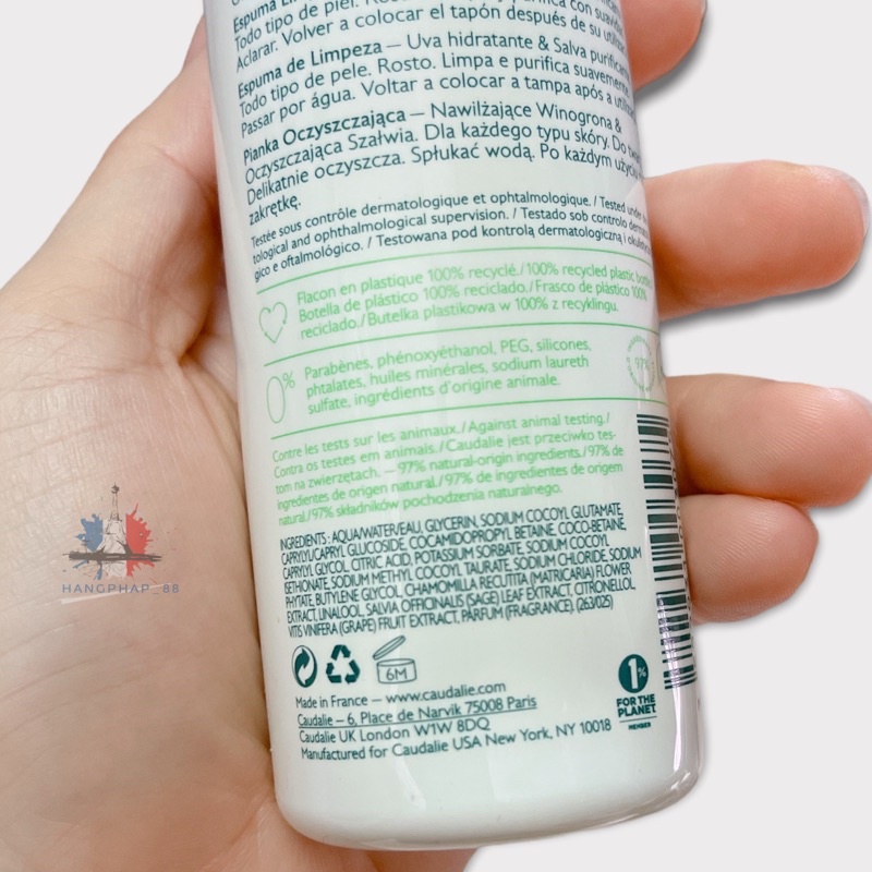 Sữa rửa mặt tạo bọt Caudalie 150ml hàng Air nội địa Pháp