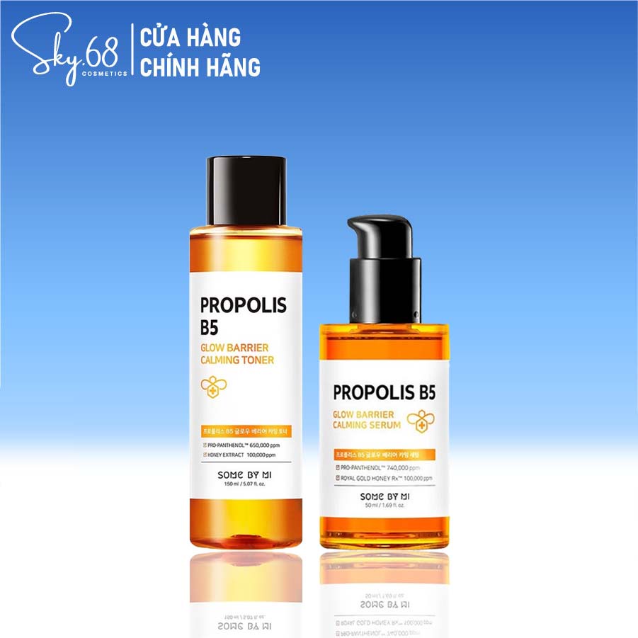 Combo 2 SP Cấp Ẩm, Phục Hồi Da Chiết Xuất Mật Ong Some By Mi Propolis B5 Glow Barrier Calming (Toner 150ml+Serum 50ml)