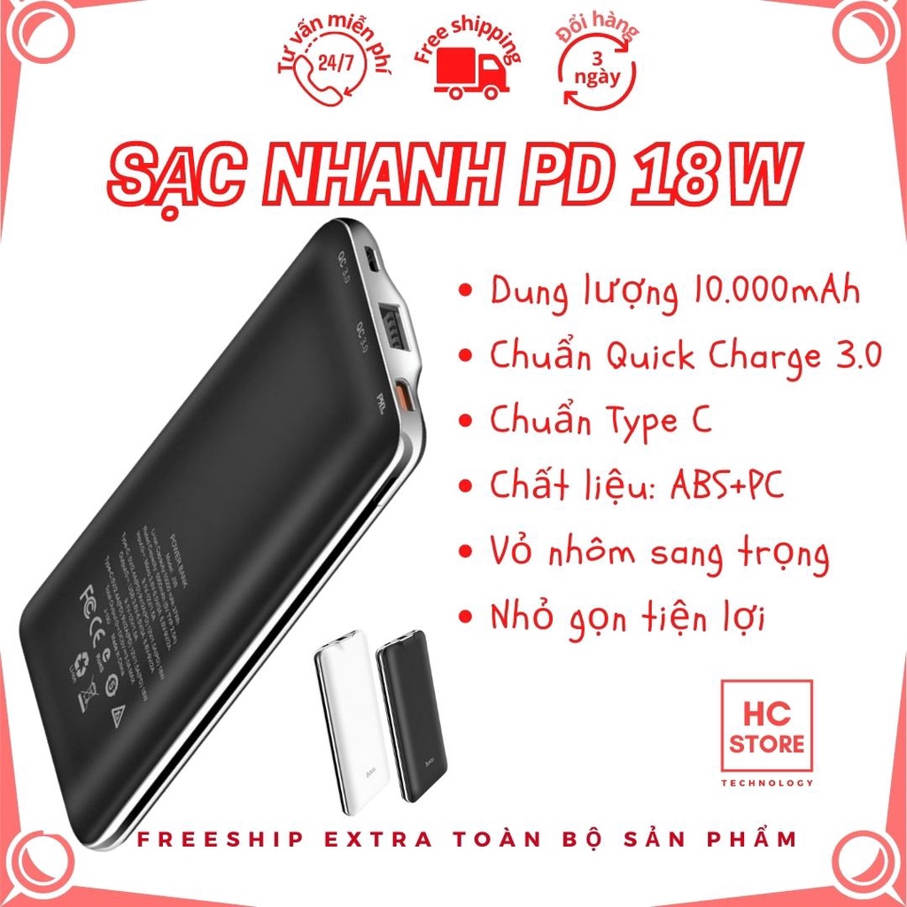 Sạc dự phòng 10000mAh - Pin dự phòng Hoco J39 - Chuẩn QC 3.0 - Vỏ nhôm sang trọng - Type C
