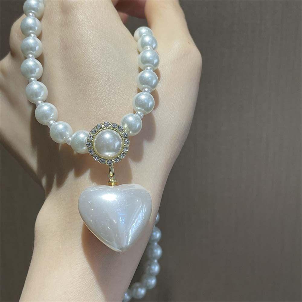 AROMA Vòng cổ Choker Mặt Trái Tim Đính Ngọc Trai Nhân Tạo Phong Cách Hàn Quốc