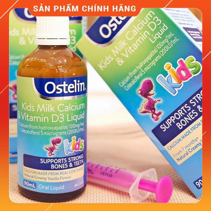 Canxi Nước Khủng Long Ostelin Kids Milk Calcium &amp; D3 Liquid Úc (90ml) 𝐍𝐄𝐖 Cho Trẻ Từ 7 Tháng Tuổi