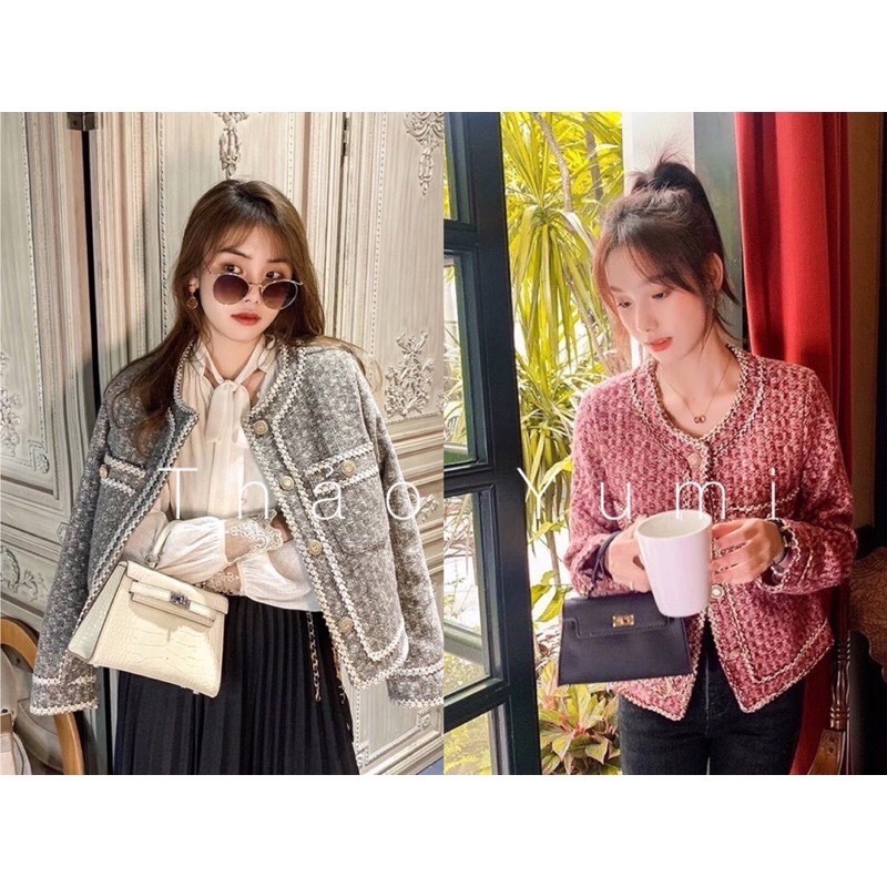 áo khoác dạ tweed ánh nhũ khuy đồng hàng SDD