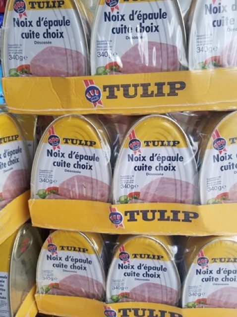 Thịt hộp Tulip 340g của Pháp date 22/11/2022