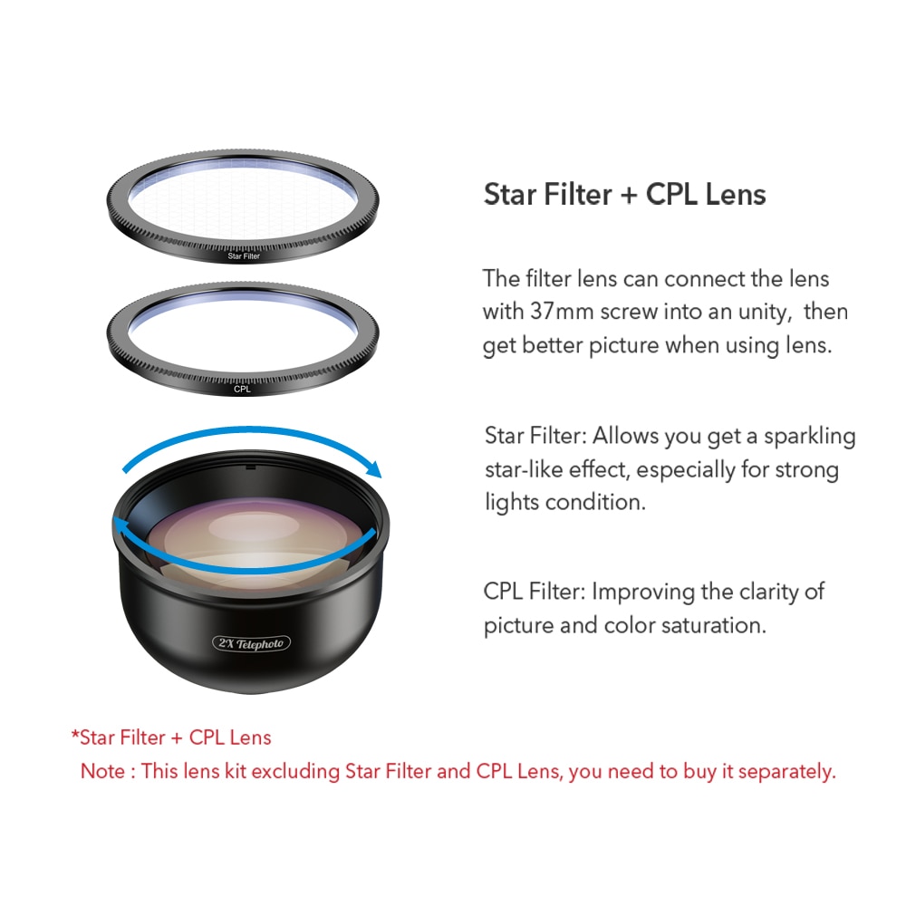 Ống Kính Apexel HD 2X Chuyên Nghiệp Cho Camera Điện Thoại iPhone Samsung Android