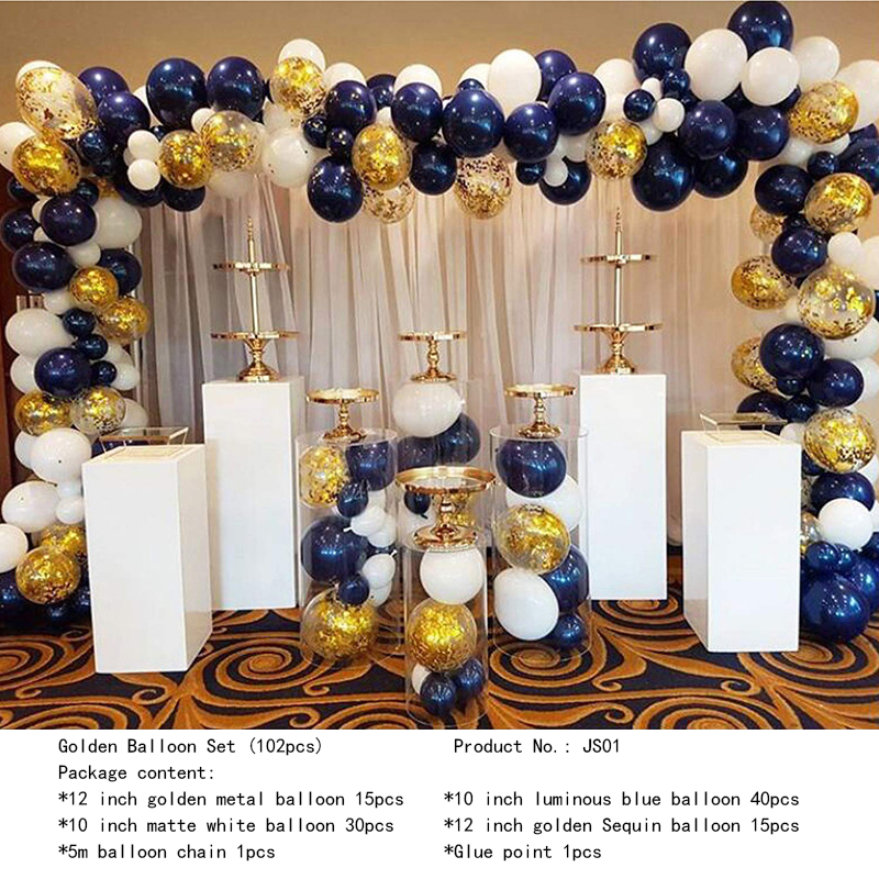 102PCS Blue and gold bong bóng đã đặt dây chuyền chuyền kết hợp bóng chuyền chuyền chuyền kết hợp một cặp đôi sinh nhật trang trí cho đám cưới kết hợp bóng bayTrụ bơm khí đẩy tay hộp dụng cụ