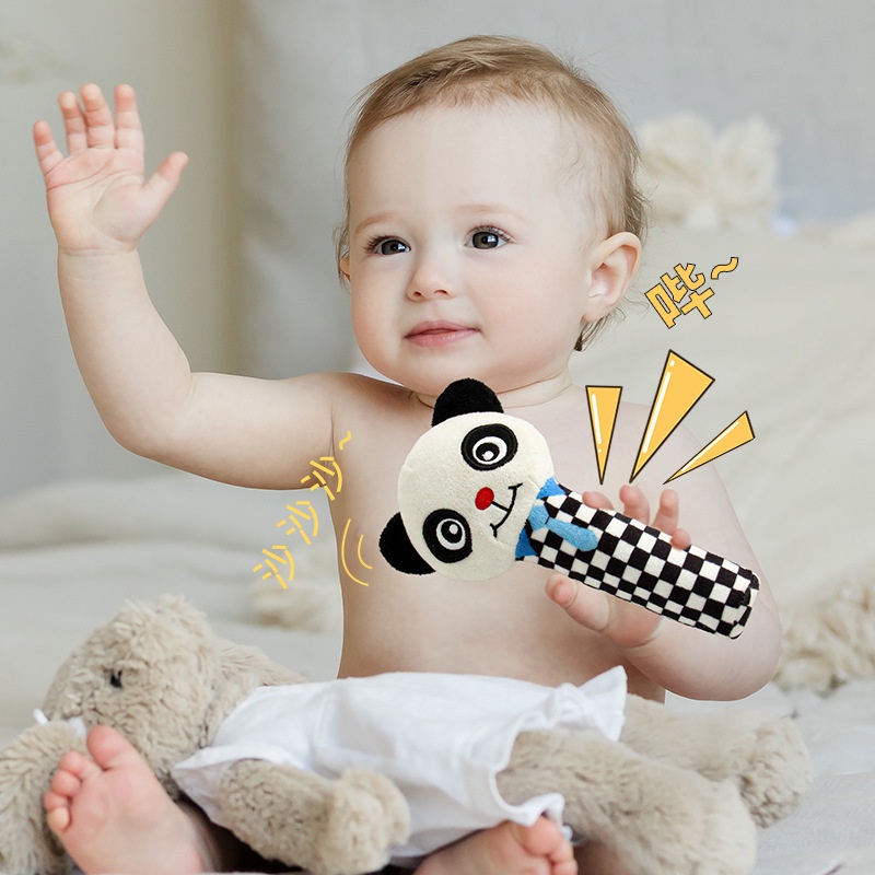 Đồ Chơi Lục Lạc Cầm Tay Màu Trắng Đen Giáo Dục Sớm Cho Bé Sơ Sinh 0 Tuổi