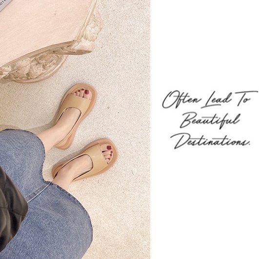 Sandal Quai ngang một bản Đế độn bánh mỳ cao 4p siêu hót